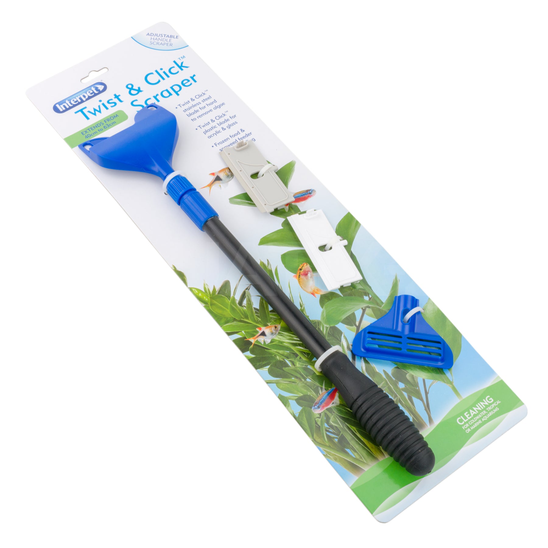 INTERPET TWIST & CLICK FISH TANK AQUARIUM GLASS ALGAE SCRAPER SPONGE MULTI TOOL